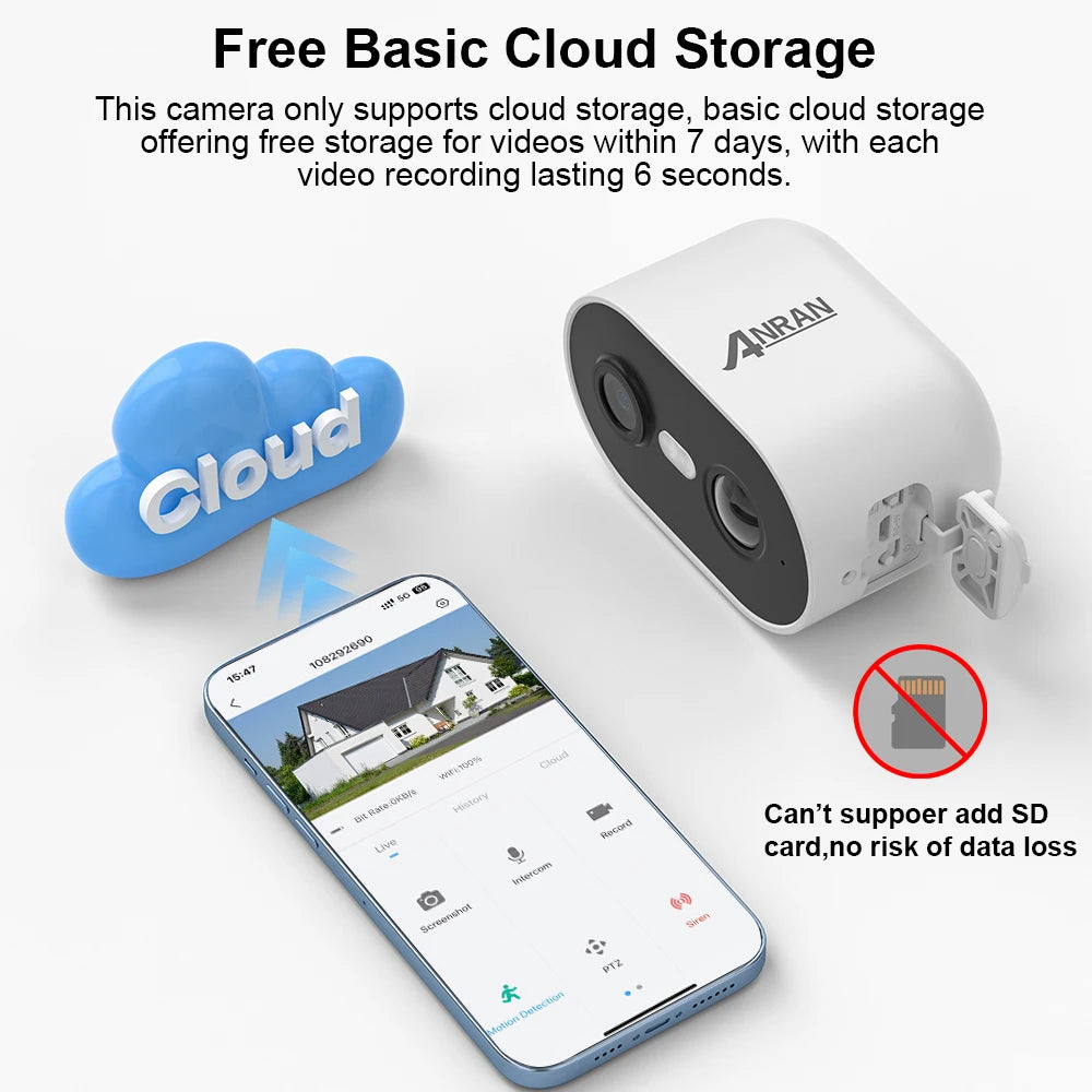 ANRAN C2 2K Rechargeable WiFi Security Camera – Smart PIR Detection, Color Night Vision & IP65 Weatherproof Protection