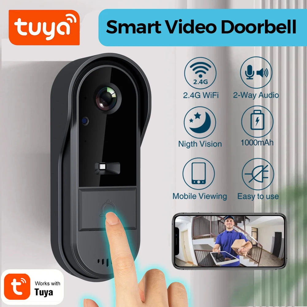 Tuya Smart WiFi Video Doorbell – 1080P HD Wireless Camera with Two-Way Audio, Motion Alerts & Long-Standby Battery
