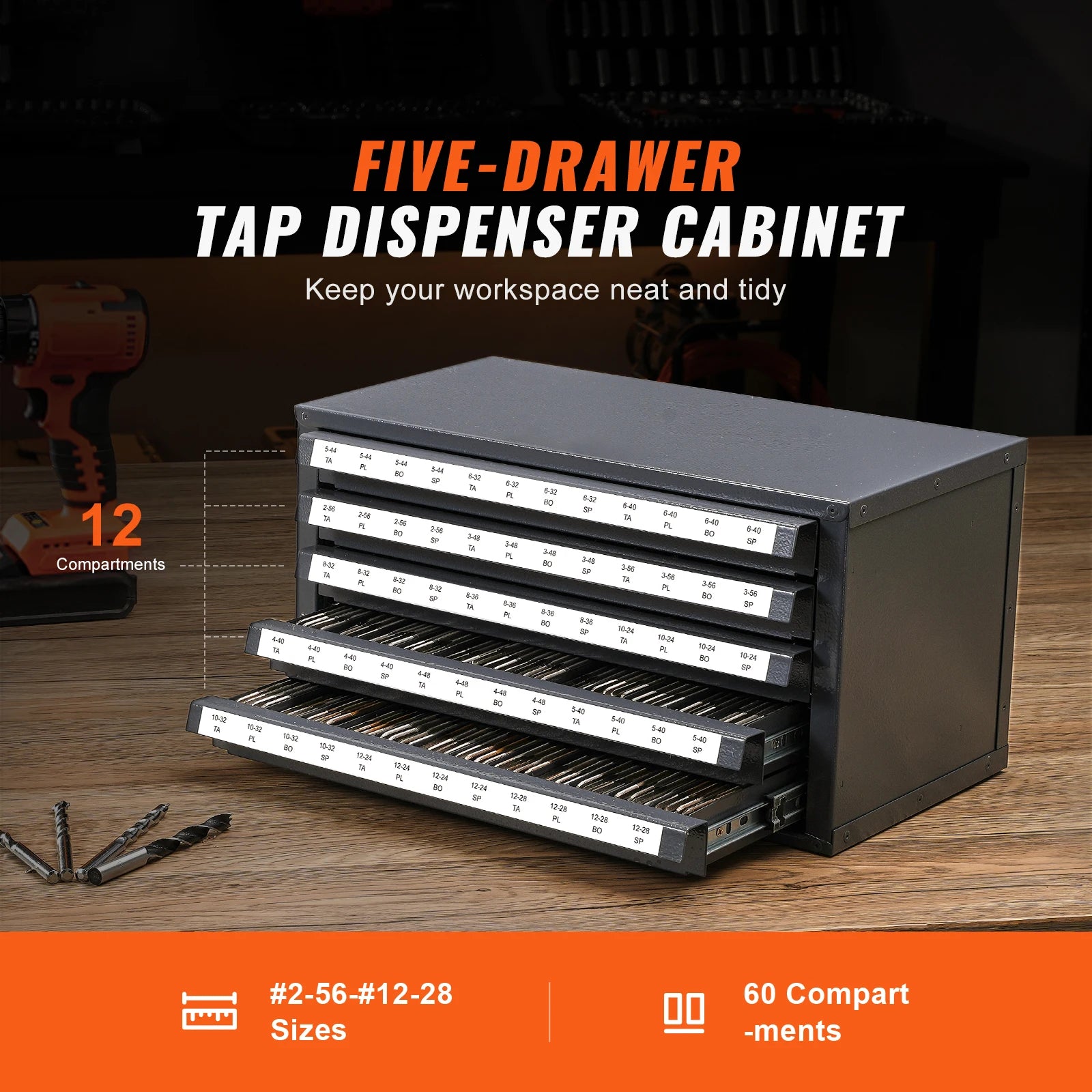 SucceBuy Steel Drill Bit Dispenser Organizer Cabinet, Heavy-Duty Metal Storage Cabinet with Drawers, Stackable Drill Bit Organizer for Machine Shop & Garage