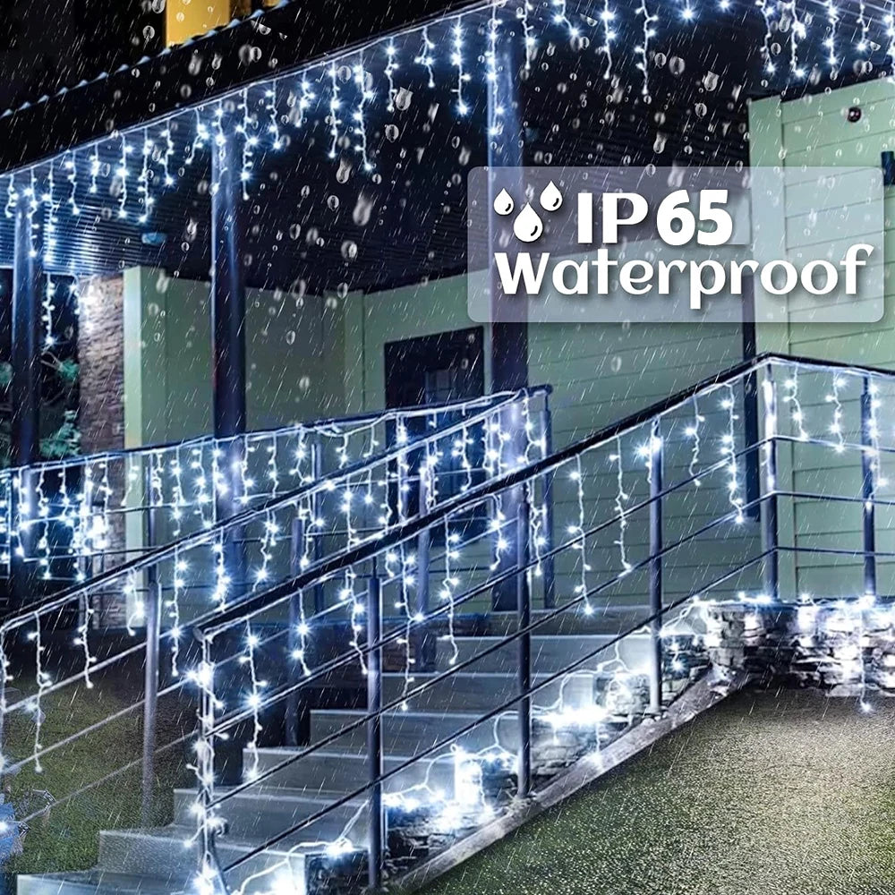 Waterproof Solar Icicle Curtain Lights with 8 Modes – Outdoor LED String Lights for Garden, Patio & Festive Decor