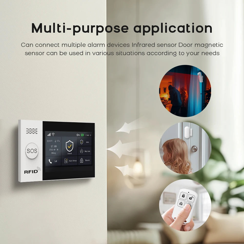 Tuya Smart WiFi + GSM Home Security Alarm System – 4.3" Touchscreen, Real-Time Alerts, Door/Window Sensors & 120dB Siren