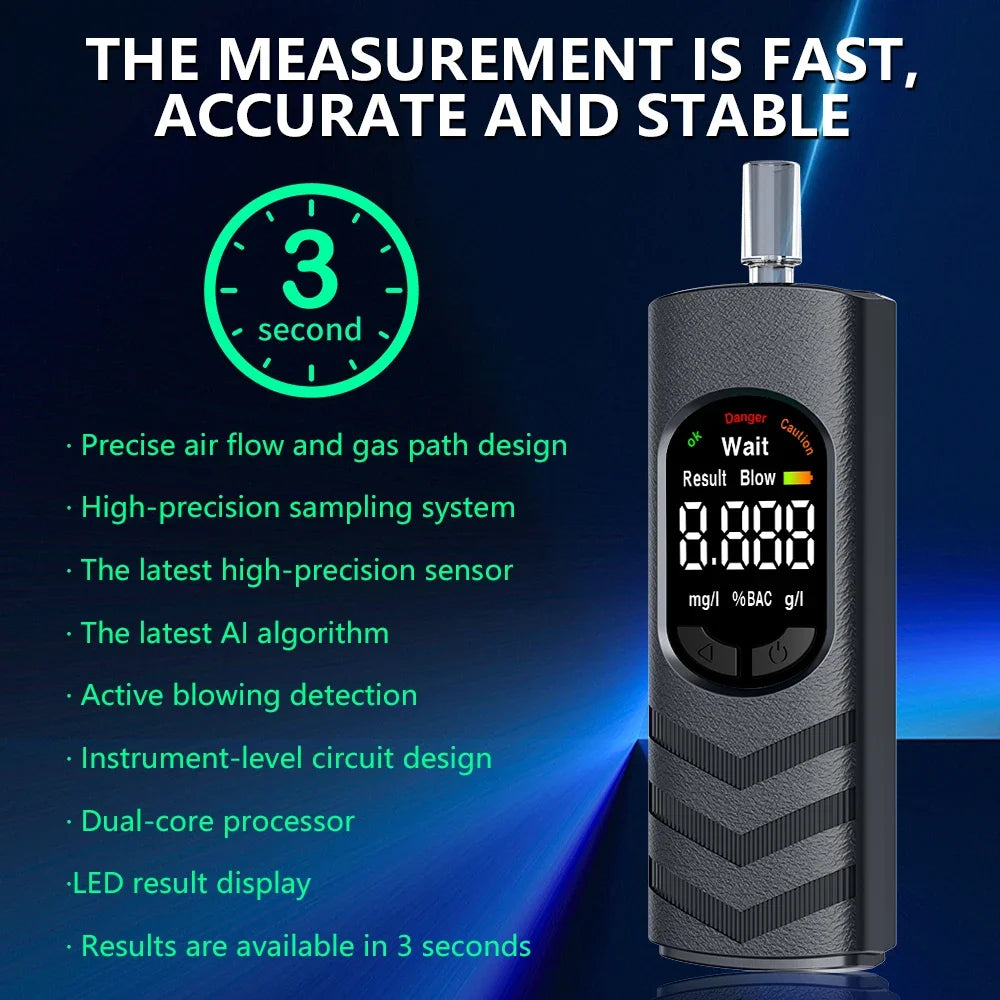 Digital Alcohol Tester – Professional Breathalyzer with LCD Display, Semiconductor Sensor, Accurate Drunk-Driving Detection for Home Use
