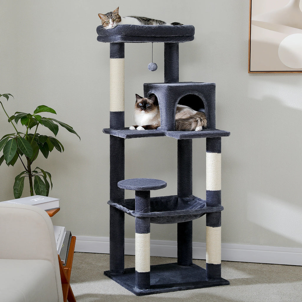5-Level Cat Tree Tower for Indoor Cats – Large Cat Condo with Hammock & Scratching Posts
