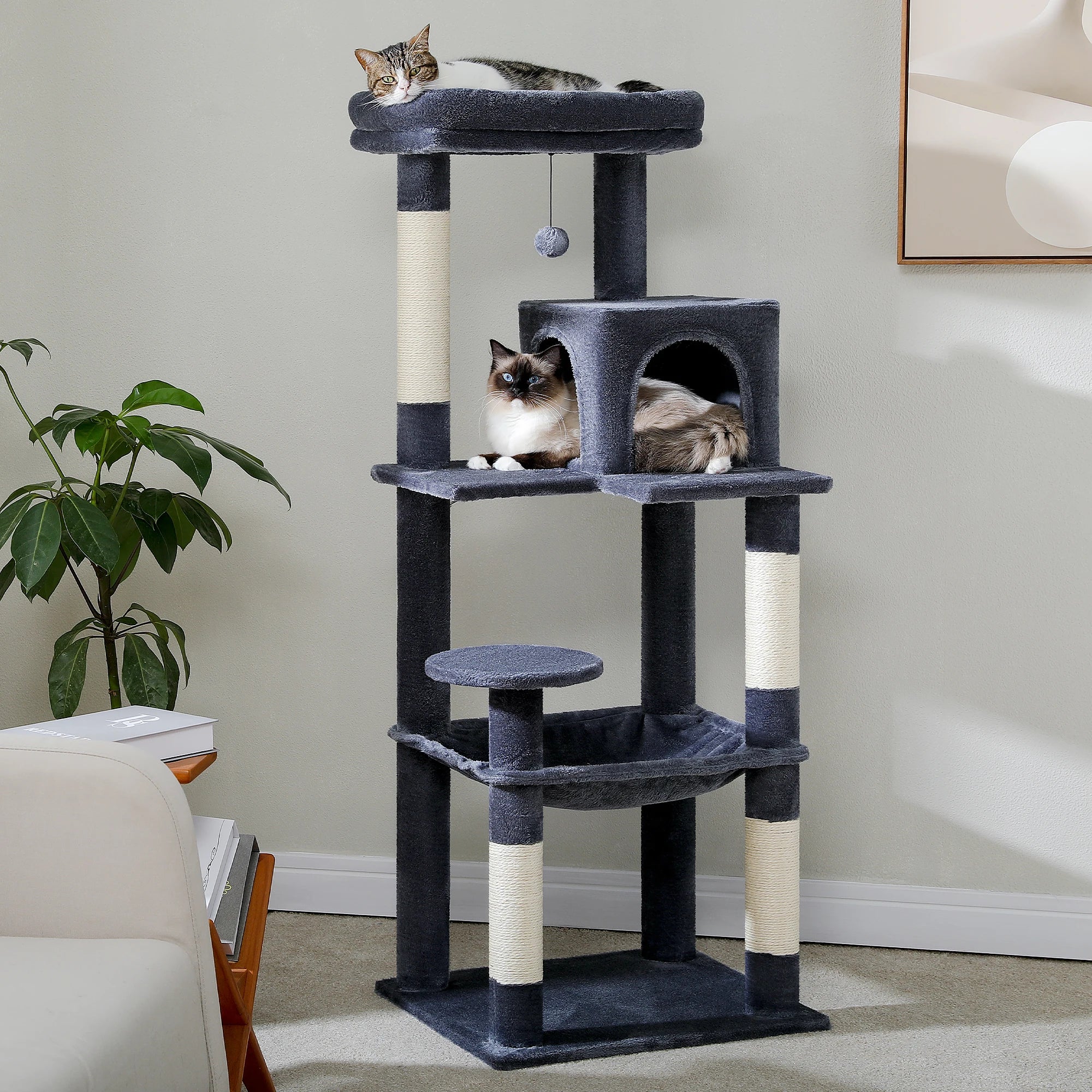 5-Level Cat Tree Tower for Indoor Cats – Large Cat Condo with Hammock & Scratching Posts