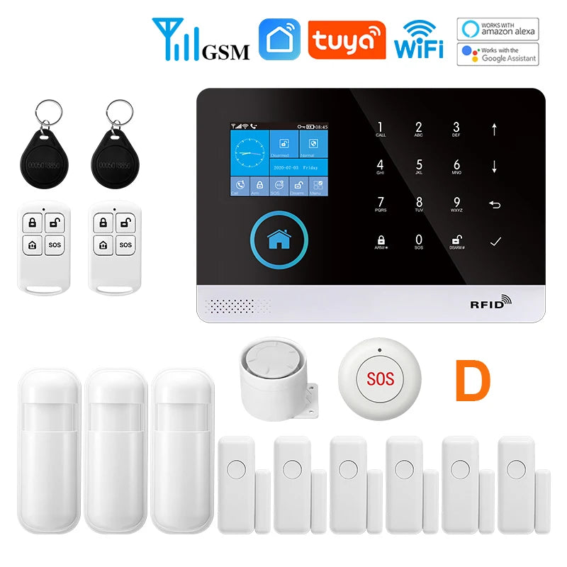 Tuya Alarm System WiFi GSM Security Alarm System Home Burglar Alarm For House Office  SMS APP Remote Control Work With Alexa