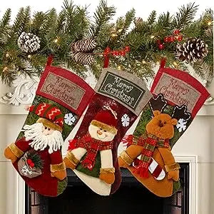 Christmas Stocking Classic Large Stockings Santa Snowman Reindeer Xmas Character for Family Holiday Christmas Party Decorations