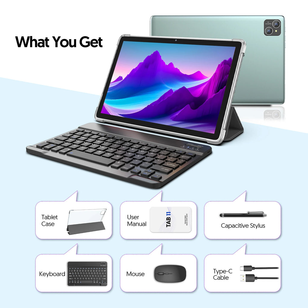 Android 14 Tablet with Keyboard, Mouse, Protective Case & Stylus – 8GB+128GB, Octa-Core, GMS Certified