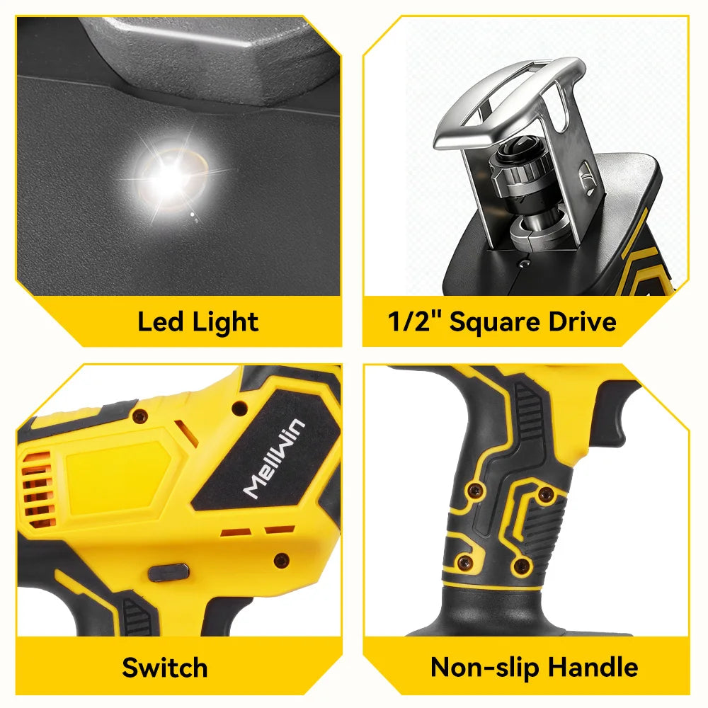 MELLWIN Brushless Cordless Reciprocating Saw 12000 SPM, 18V Compatible Electric Cut Saw for Wood, Metal & Pipe, Portable DIY Cutting Tool