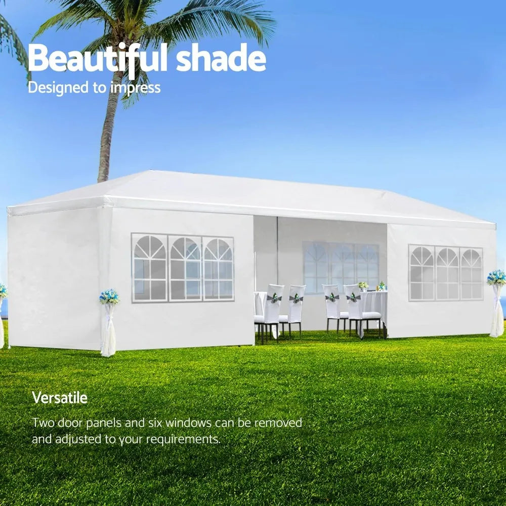 “10x30FT Luxury White Event Canopy – Heavy-Duty Waterproof Party Tent with 8 Sidewalls for Weddings, Markets & Outdoor Gatherings”**