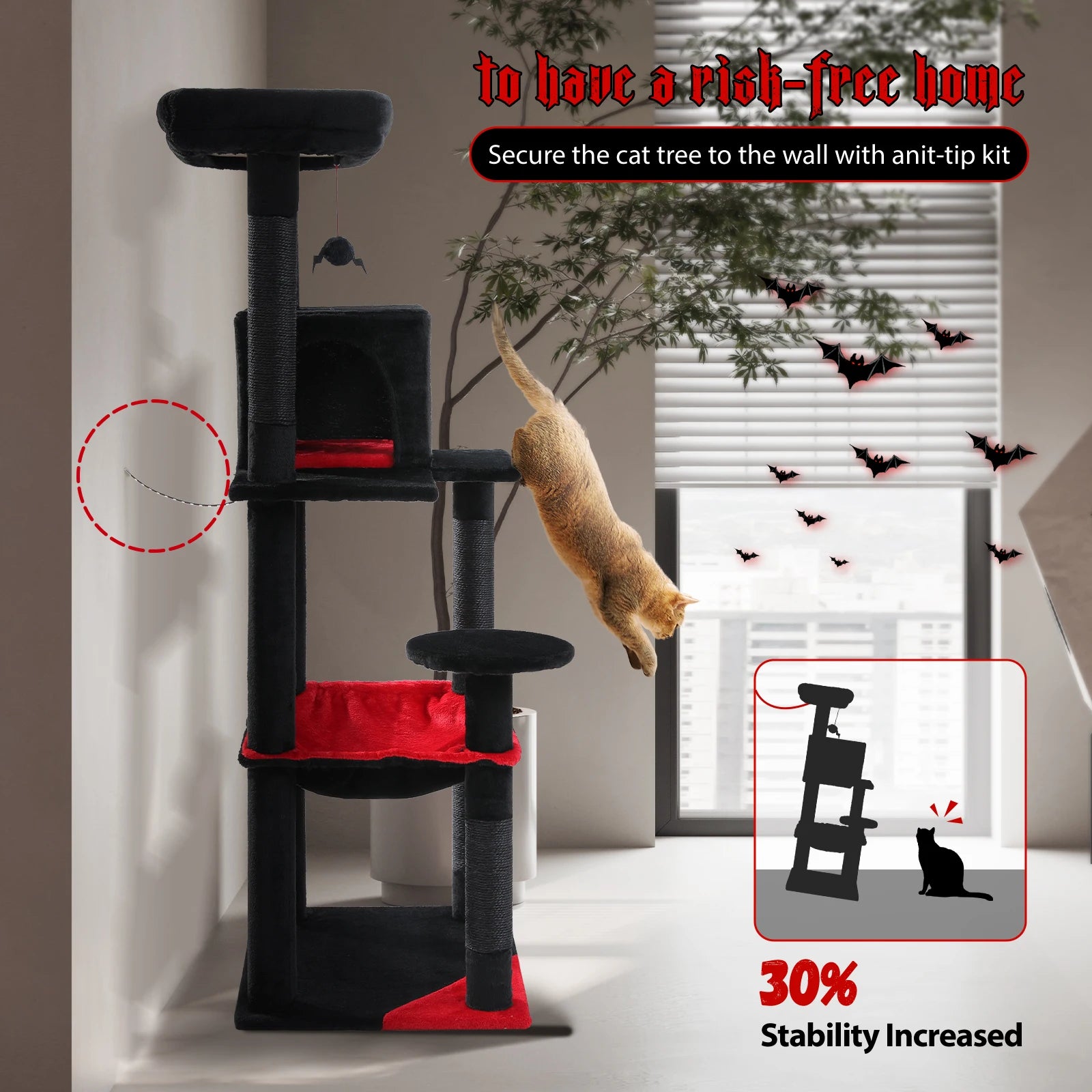 5-Level Cat Tree Tower for Indoor Cats – Large Cat Condo with Hammock & Scratching Posts