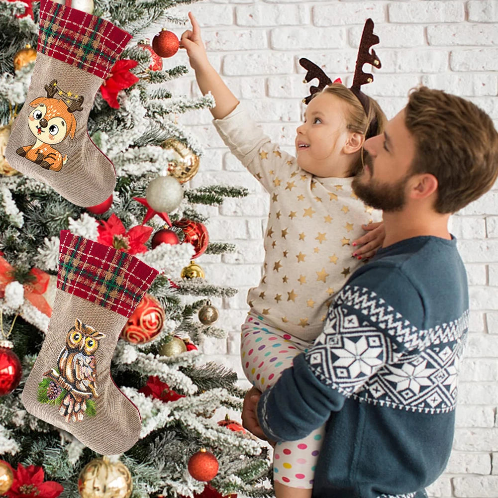 Linen Christmas Stockings Socks Gnome Xmas Snowman DIY Diamond Painting Christmas Hanging Ornament For Holiday Family Party