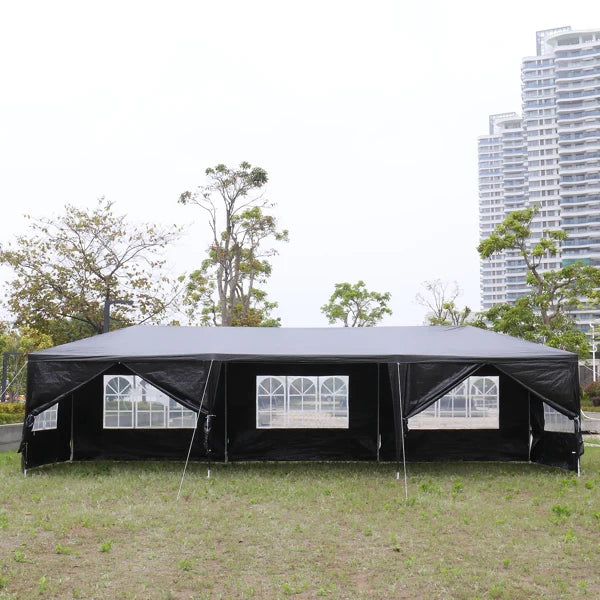 10'x30' Outdoor Party Tent with 8 Removable Sidewalls, Waterproof Canopy Patio Wedding Gazebo, Black
