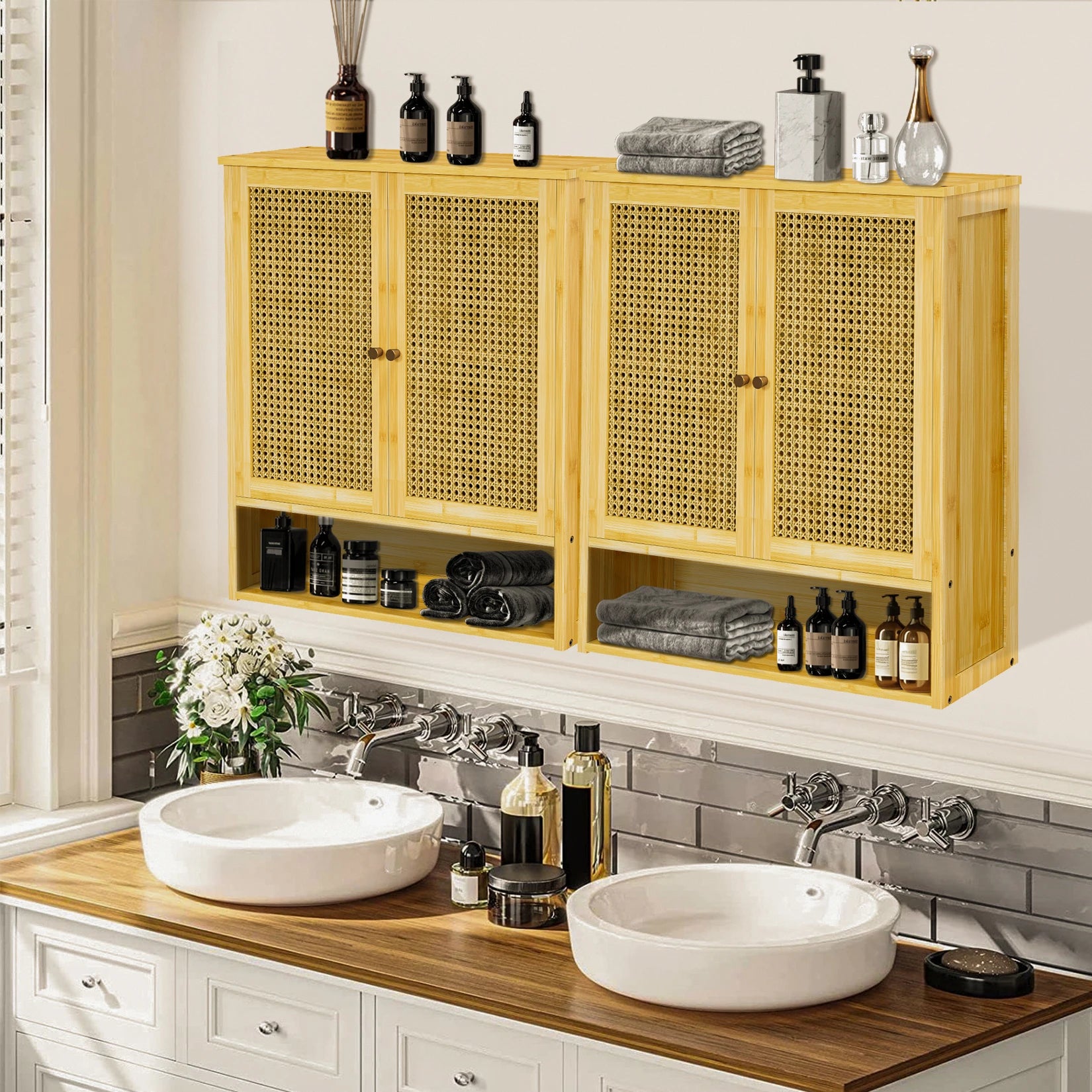 Wall-Mounted Bamboo Bathroom Cabinet & Storage Organizer