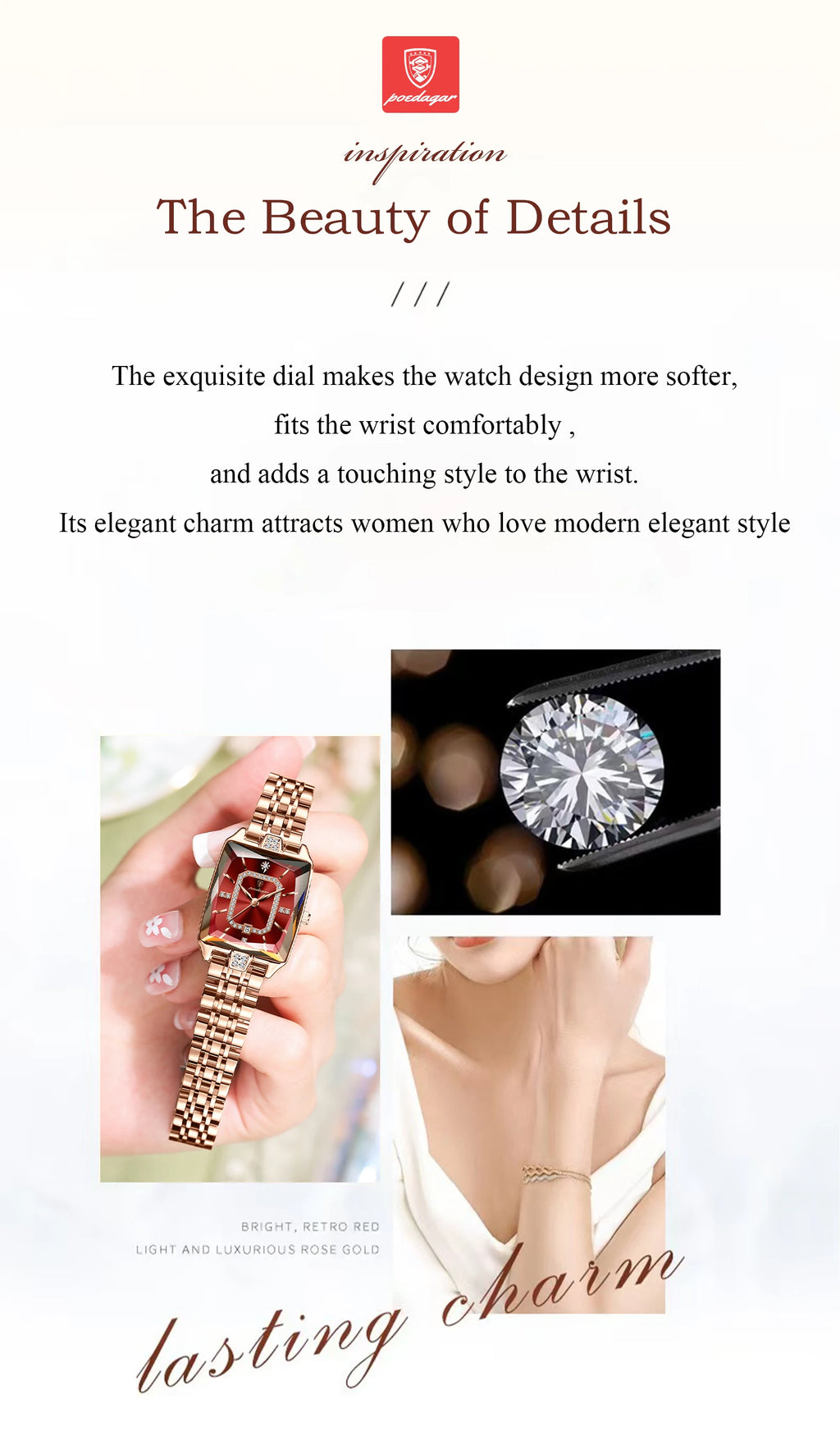 POEDAGAR Women’s Elegant Rectangle Stainless Steel Watch – Waterproof Quartz Date Fashion Wristwatch