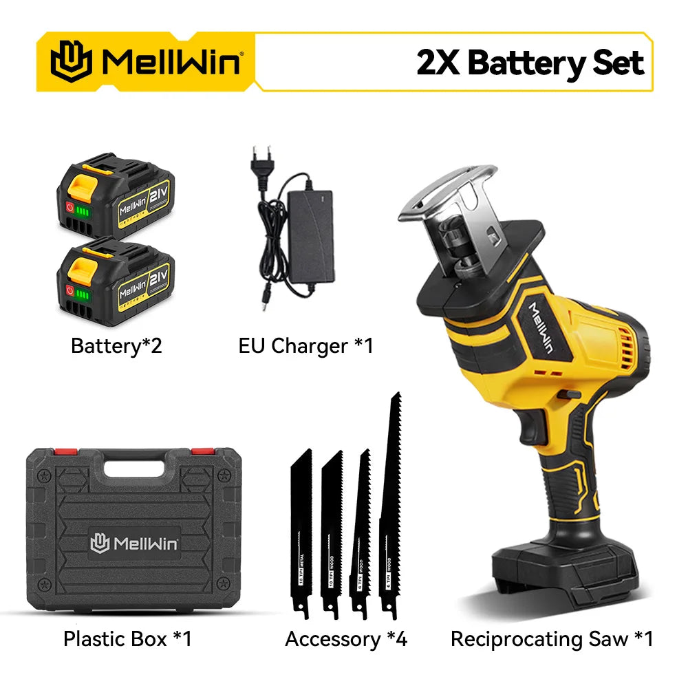 MELLWIN Brushless Cordless Reciprocating Saw 12000 SPM, 18V Compatible Electric Cut Saw for Wood, Metal & Pipe, Portable DIY Cutting Tool