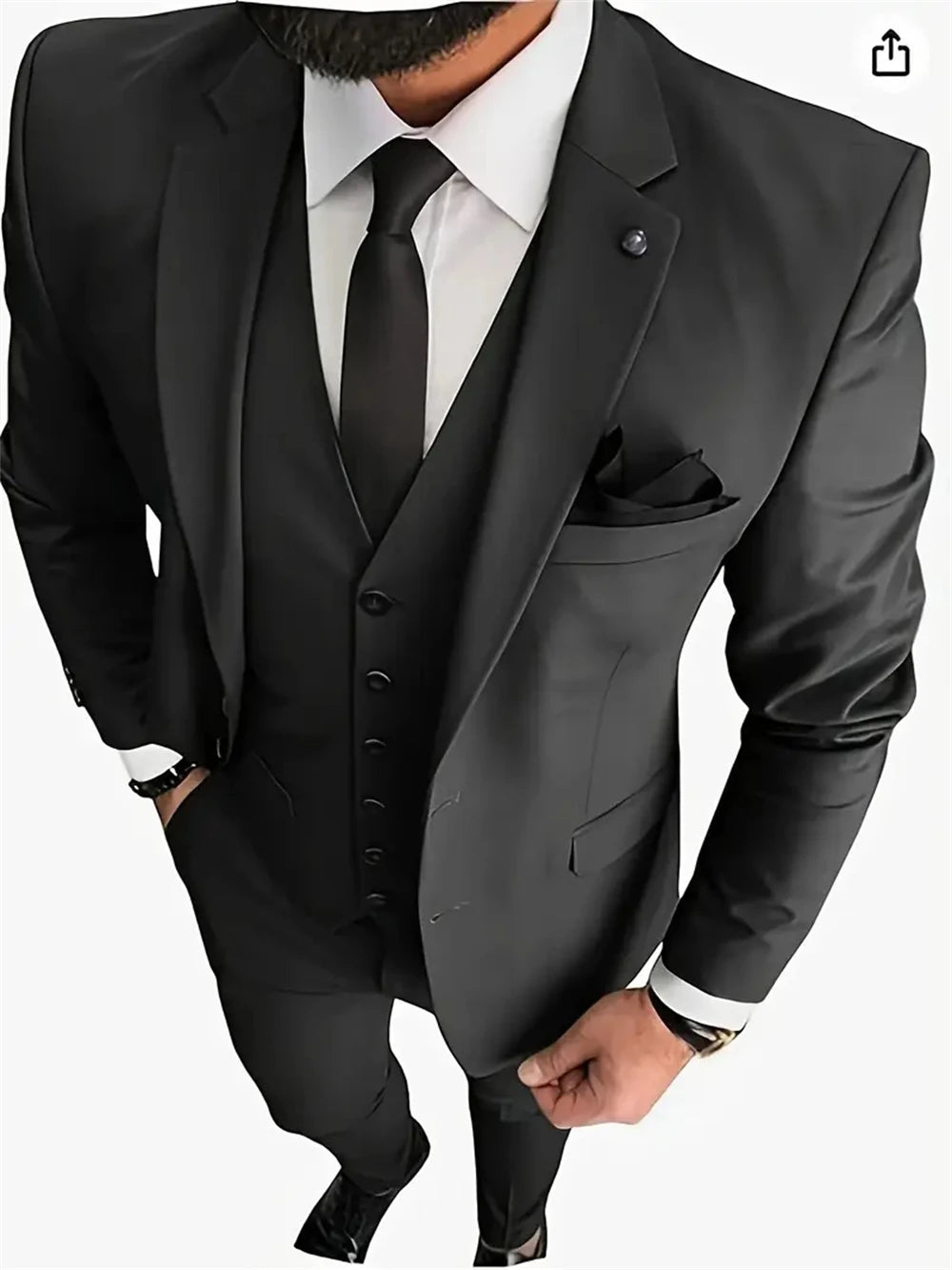 “Men’s Modern 3-Piece Slim Fit Suit – Notch Lapel Blazer, Vest & Tailored Trousers | Formal Wedding & Business Tux Set”