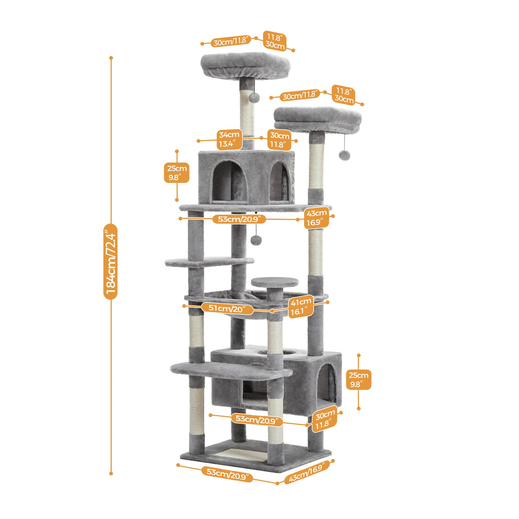 Cozy Heights™ 184cm Deluxe Cat Tree Tower – Multi-Level Indoor Playground with Scratching Posts, Plush Perches & Hideaway Condos