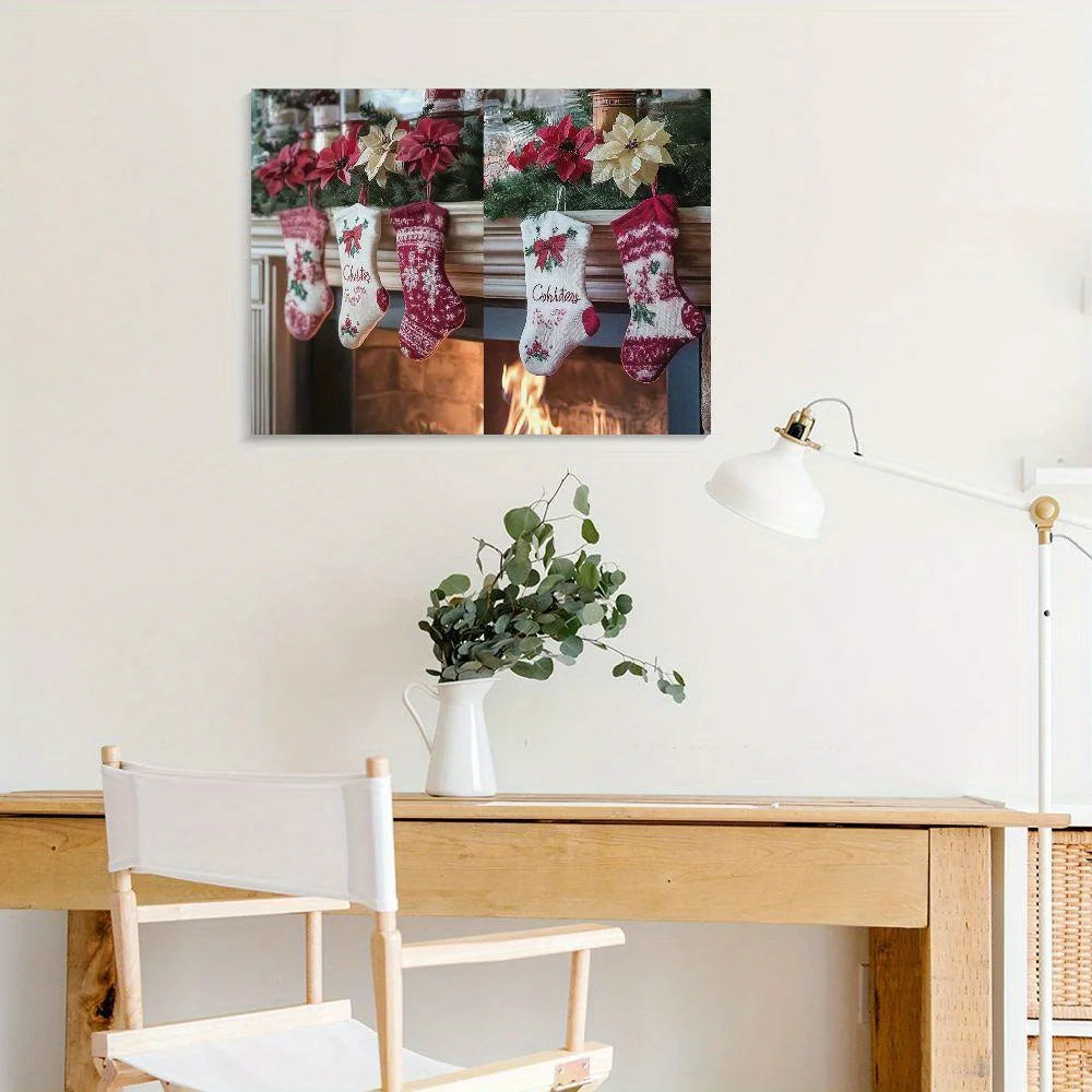 Christmas Decoration Canvas Painting Christmas Stockings Christmas Tree Heater Living Room Bedroom Dining Room Art Decoration