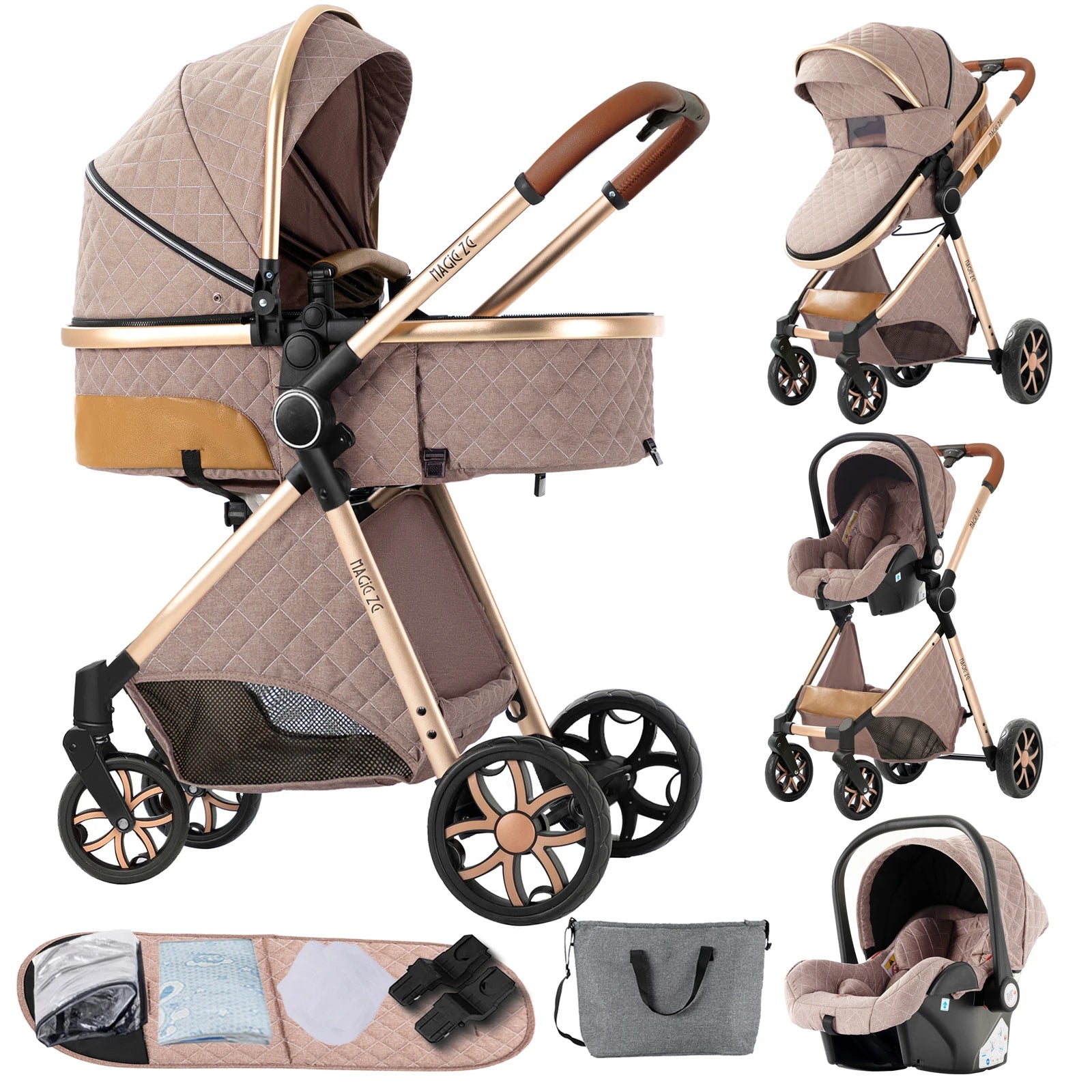 3-in-1 Baby Stroller Travel System with Lightweight Frame & One-Hand Fold | Bassinet + Car Seat + Stroller