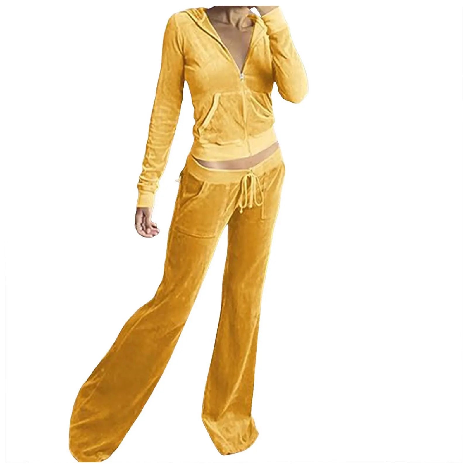 Velour Velvet Two-Piece Tracksuit for Women – Slim Fit Zip-Up Hoodie & Sweatpants Set, Casual Luxe Loungewear Outfit