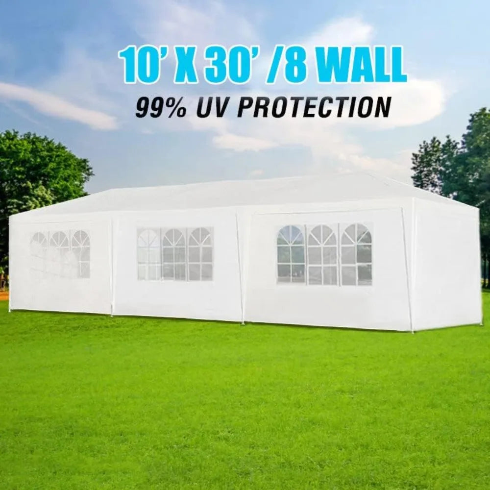 “10x30FT Luxury White Event Canopy – Heavy-Duty Waterproof Party Tent with 8 Sidewalls for Weddings, Markets & Outdoor Gatherings”**