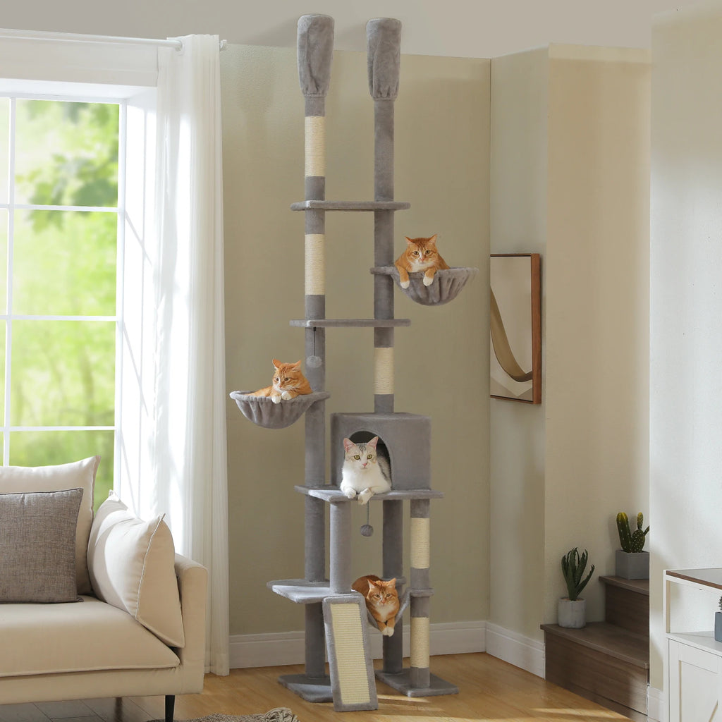 Cactus Floor-to-Ceiling Cat Tree Tower – 7-Tier Adjustable Cat Climbing Tree with Hammocks & Condo