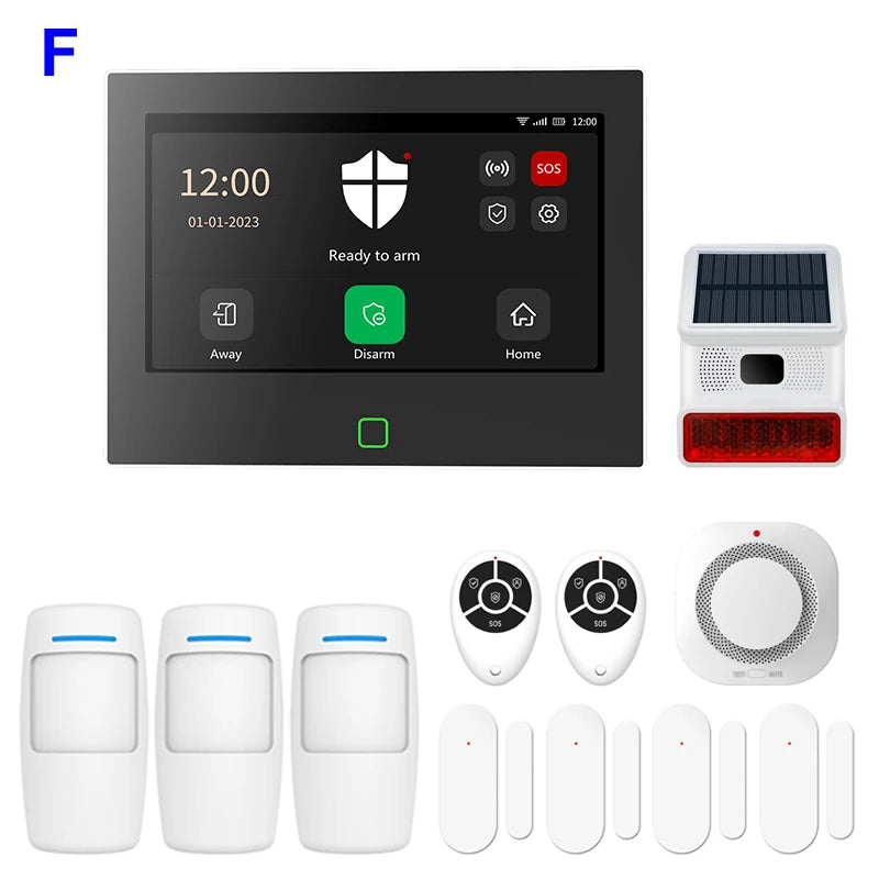 7 inch 4G & WiFi Home Alarm Host System Wireless GSM Big Screen Touch Panel Tuya Smart Security Protection Kit Remote Control