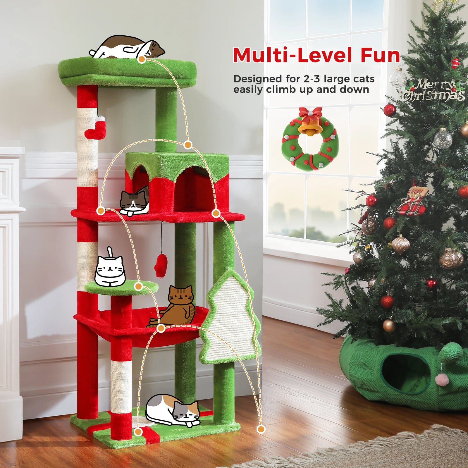 5-Level Cat Tree Tower for Indoor Cats – Large Cat Condo with Hammock & Scratching Posts