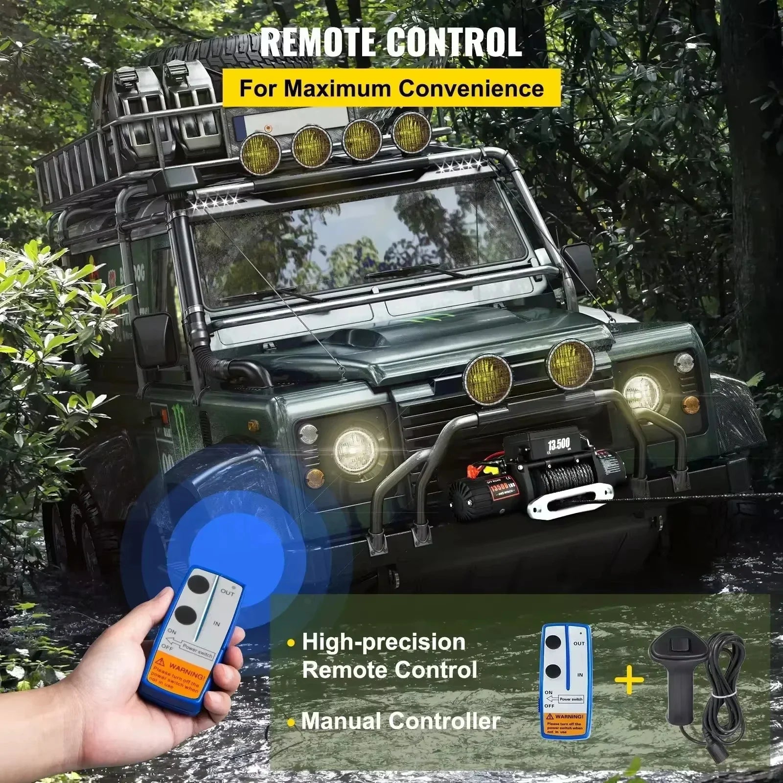 VEVOR 13500LBS Electric Truck Winch – Powerful 12V Winch with Synthetic Rope & Remote Control