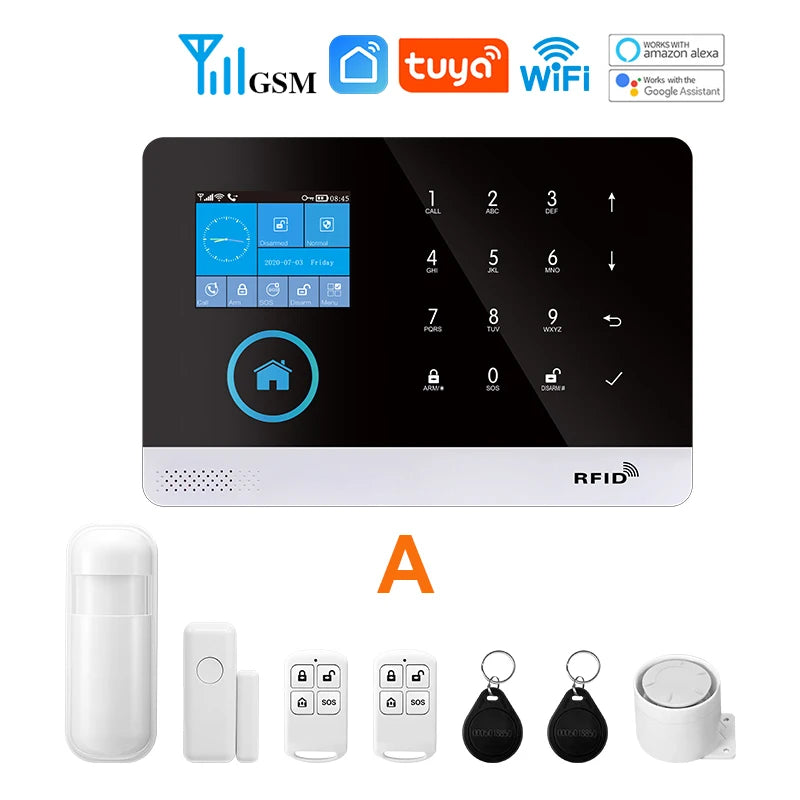 Tuya Alarm System WiFi GSM Security Alarm System Home Burglar Alarm For House Office  SMS APP Remote Control Work With Alexa
