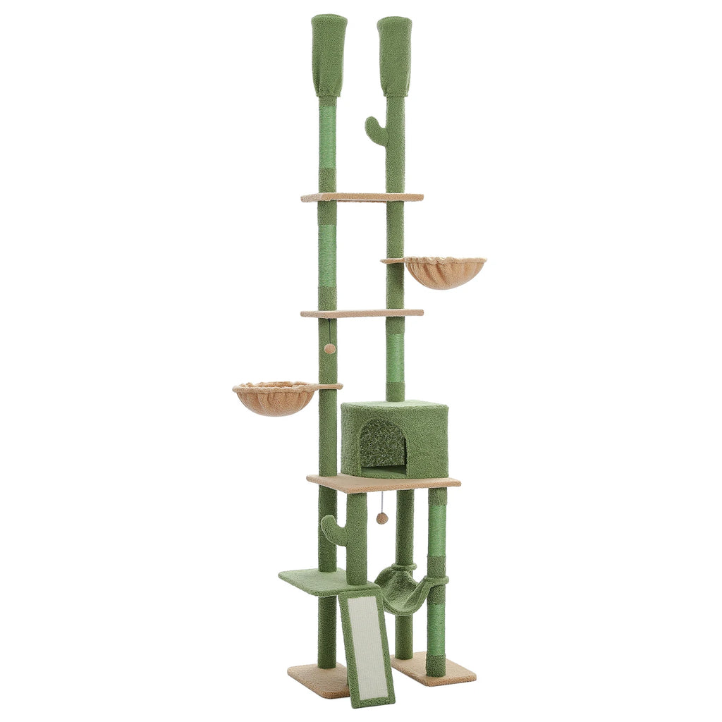 Cactus Floor-to-Ceiling Cat Tree Tower – 7-Tier Adjustable Cat Climbing Tree with Hammocks & Condo