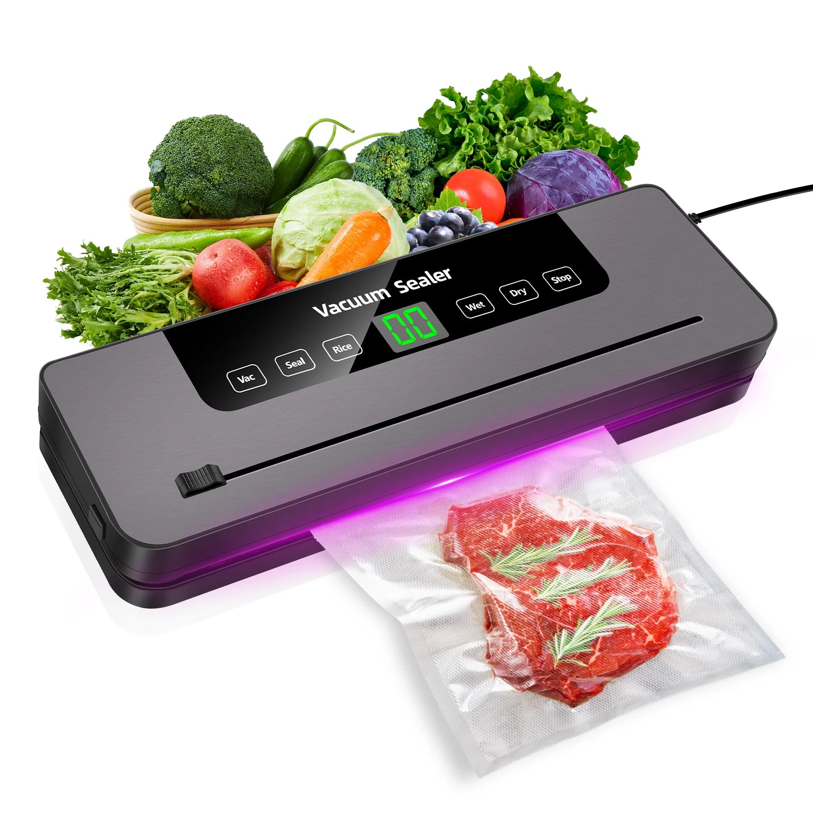 DayPlus Compact Electric Vacuum Sealer – Fresh Food Preservation with 5 Modes & 10 Free Bags