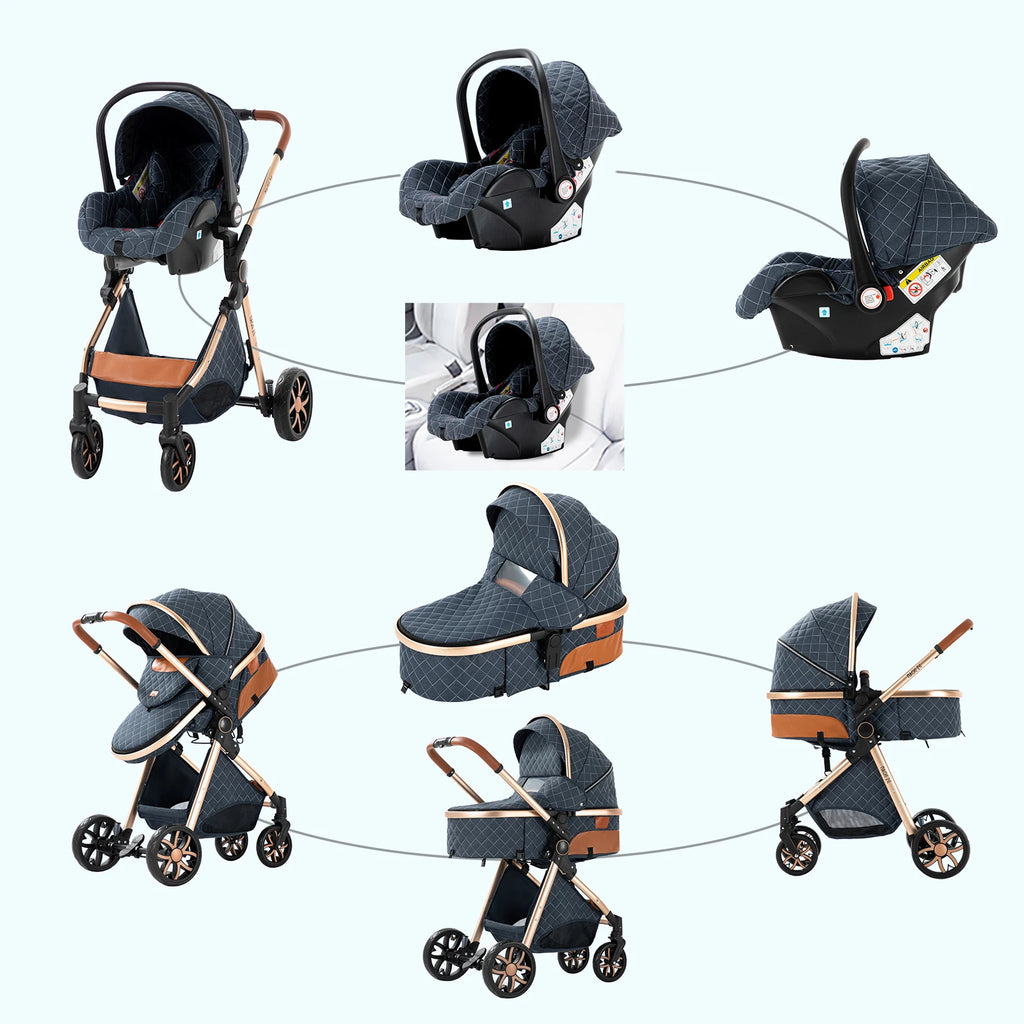 3-in-1 Baby Stroller Travel System with Lightweight Frame & One-Hand Fold | Bassinet + Car Seat + Stroller