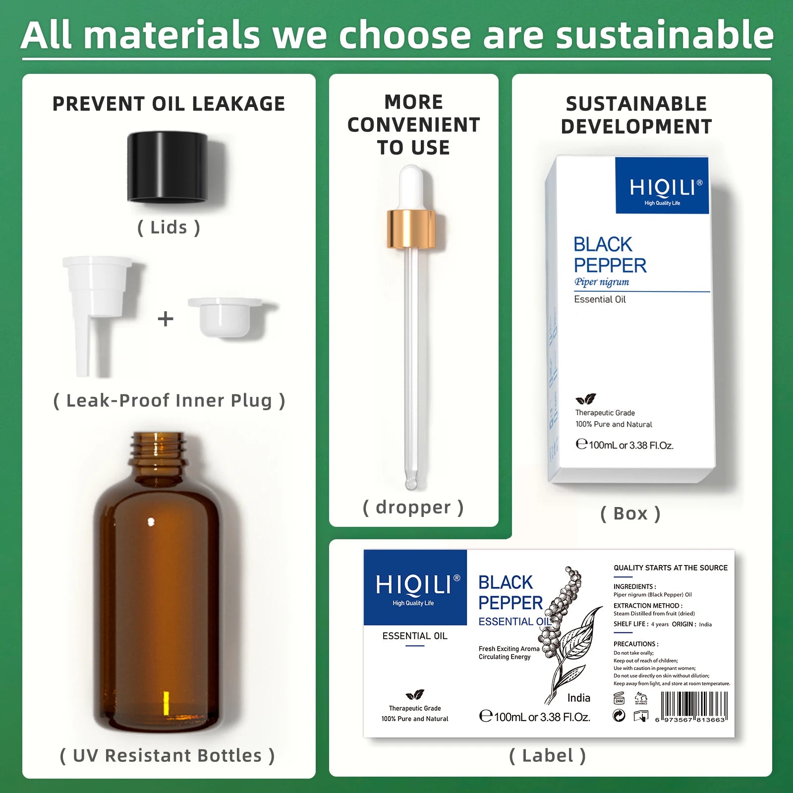 🖤 Warm Spice Black Pepper Essential Oil – 100% Pure Aromatherapy Oil for Focus, Stress Relief & DIY Wellness (100ml)