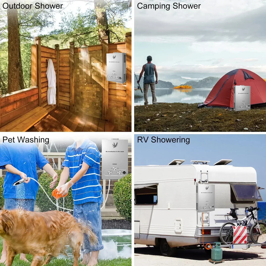 SIHAO LPG Tankless Water Heater 6L–18L, Stainless Steel Instant Propane Gas Water Heater with LED Display for Outdoor, RV, Trailer & Home Use