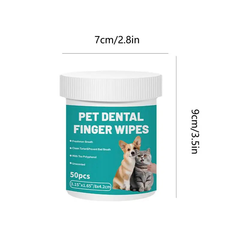 Pet Teeth Cleaning Wipes (50 Count) Dog & Cat Dental Finger Wipes for Bad Breath Removal, Portable Teeth Brushing Wipes for Home & Travel
