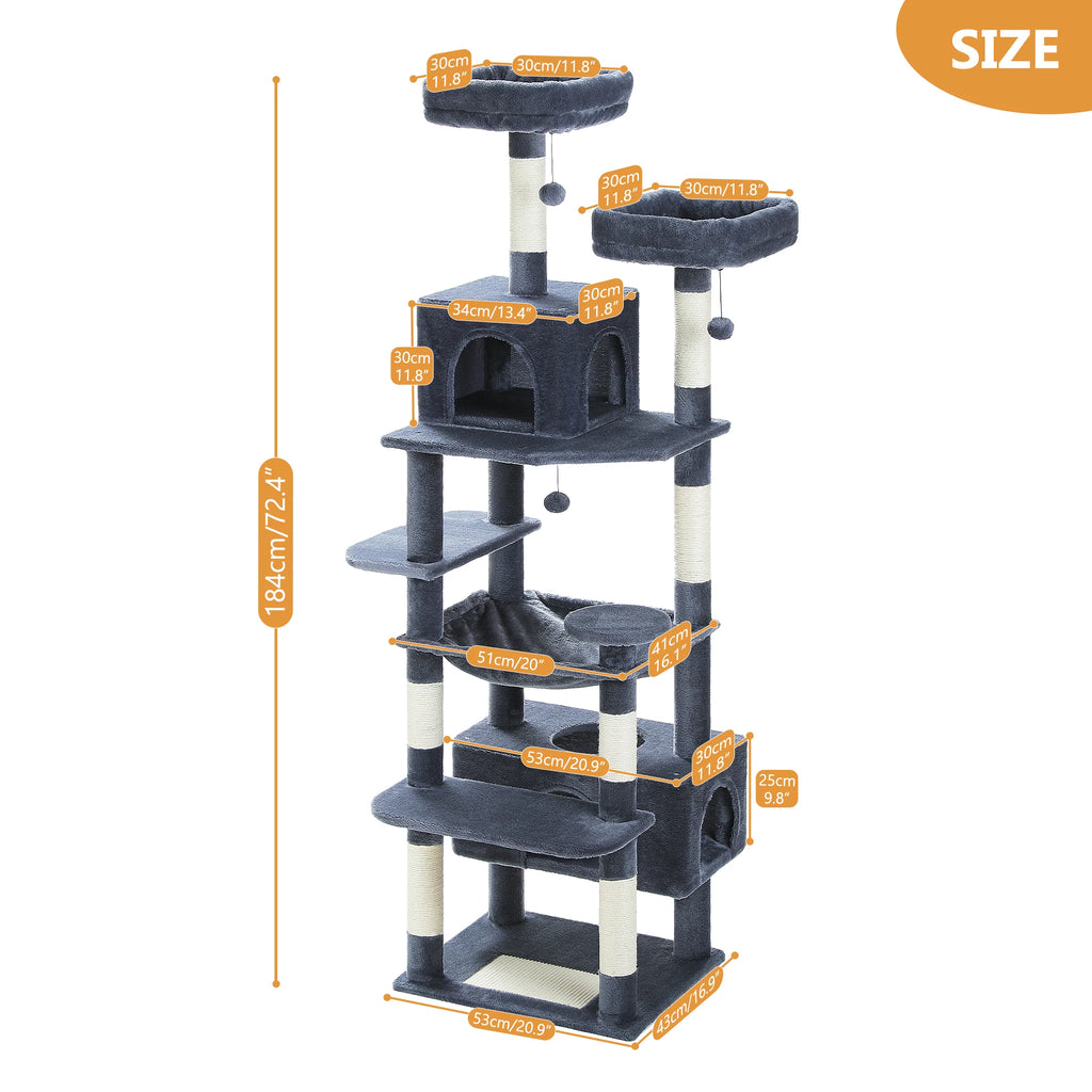 Cozy Heights™ 184cm Deluxe Cat Tree Tower – Multi-Level Indoor Playground with Scratching Posts, Plush Perches & Hideaway Condos