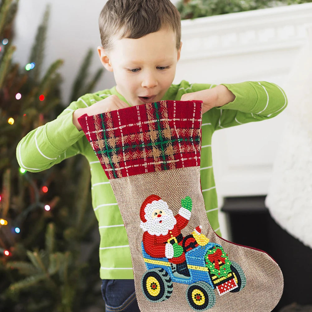 Linen Christmas Stockings Socks Gnome Xmas Snowman DIY Diamond Painting Christmas Hanging Ornament For Holiday Family Party