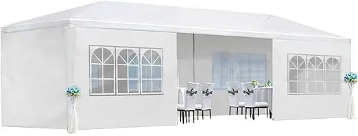“10x30FT Luxury White Event Canopy – Heavy-Duty Waterproof Party Tent with 8 Sidewalls for Weddings, Markets & Outdoor Gatherings”**