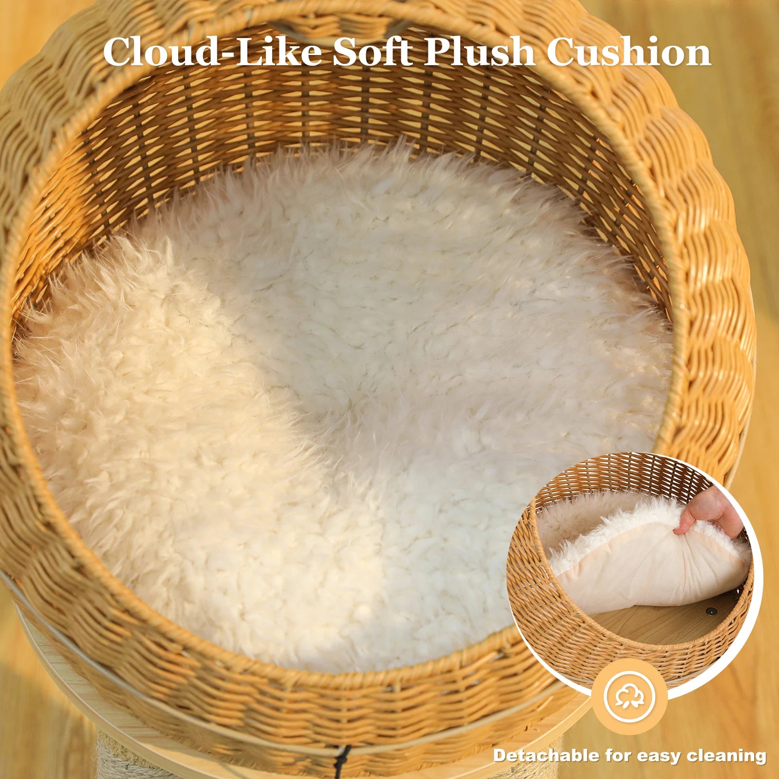 Dinosaur Cat Tree Tower – Rattan Cat Condo with Sisal Scratching Posts