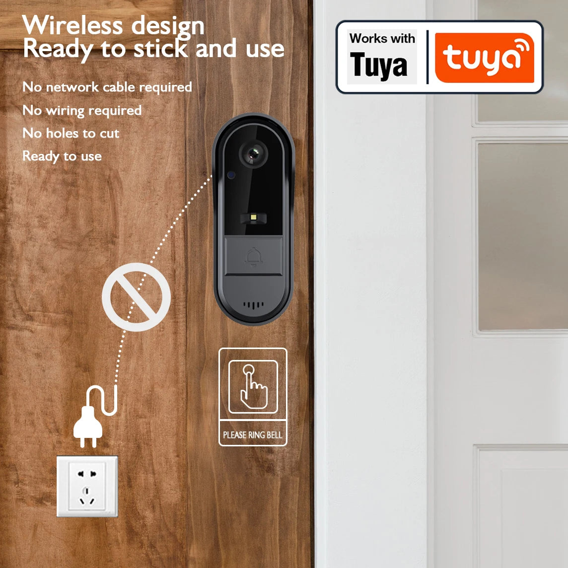 Tuya Smart WiFi Video Doorbell – 1080P HD Wireless Camera with Two-Way Audio, Motion Alerts & Long-Standby Battery