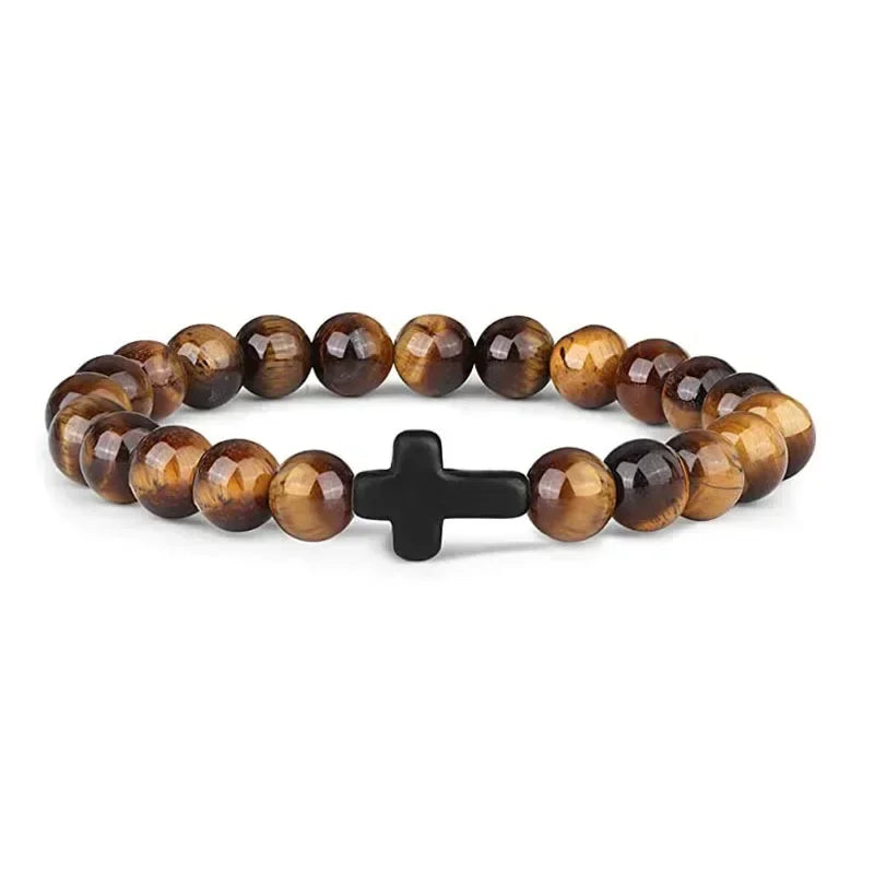 ✨ Sacred Balance Natural Stone & Hematite Cross Meditation Bracelet | Men & Women Spiritual Yoga Jewelry
