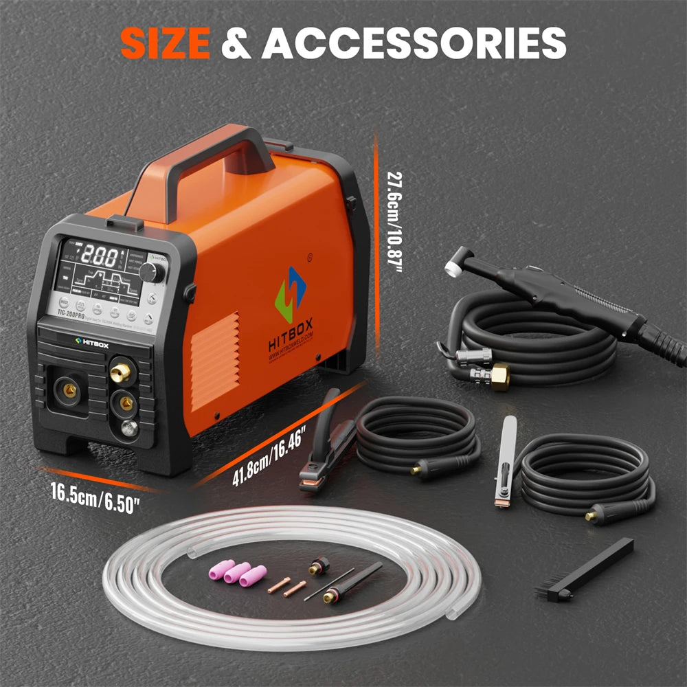 HITBOX TIG200PRO 6-in-1 Welding Machine | Pulsed HF TIG / Cold Welding / MMA Stick | 1–170A | Digital Display | IGBT Inverter | 2T/4T
