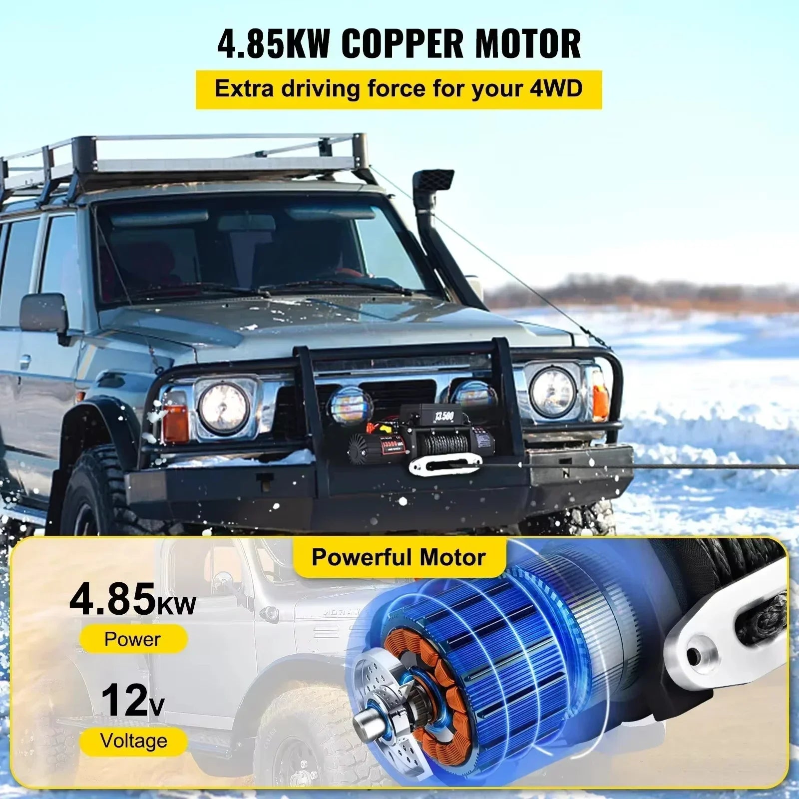 VEVOR 13500LBS Electric Truck Winch – Powerful 12V Winch with Synthetic Rope & Remote Control
