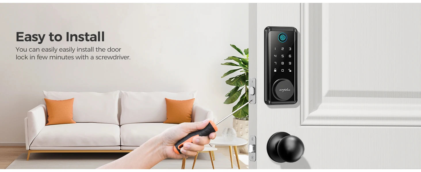 Arpha Smart Lock D601K Keyless Entry Door Lock Deadbolt with Handle Set Waterproof 5-in-1 Fingerprint Keyless Entry Door Lock