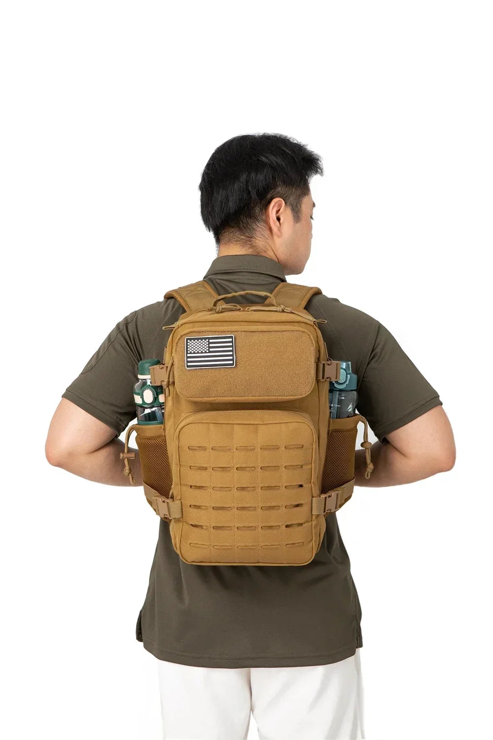 25L GYM Tactical Backpacks for Men Survival Laser Cut Molle Daypack Small Bug Out Bag Hunting Rucksack with Dual Cup Holders