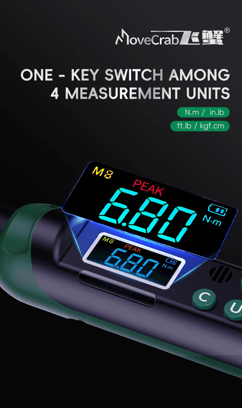 MoveCrab Digital Torque Wrench with Interchangeable Ratchet & Open-End Heads, 5–99.6 ft-lb (6.8–135 Nm) High-Precision Electronic Torque Wrench with LCD Display