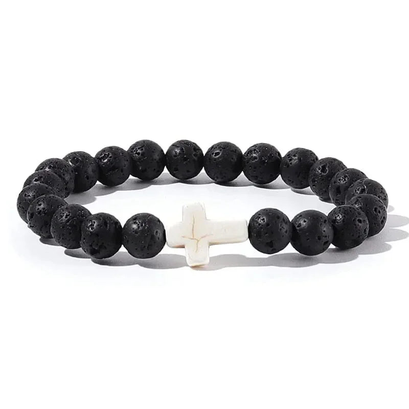 ✨ Sacred Balance Natural Stone & Hematite Cross Meditation Bracelet | Men & Women Spiritual Yoga Jewelry