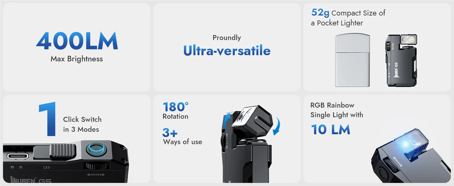 ✨ WUBEN G5 Mini Rechargeable EDC Flashlight – Pocket-Size Power with 400 Lumens + RGB Light
