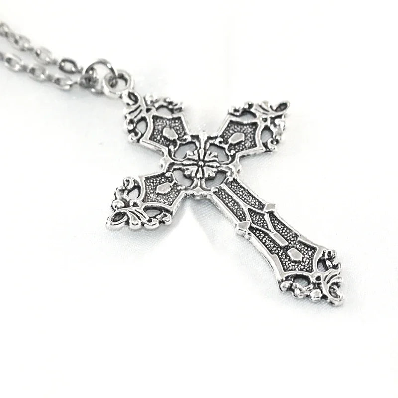Vintage Gothic Zircon Cross Necklace – Y2K Inspired Unisex Pendant for Men & Women